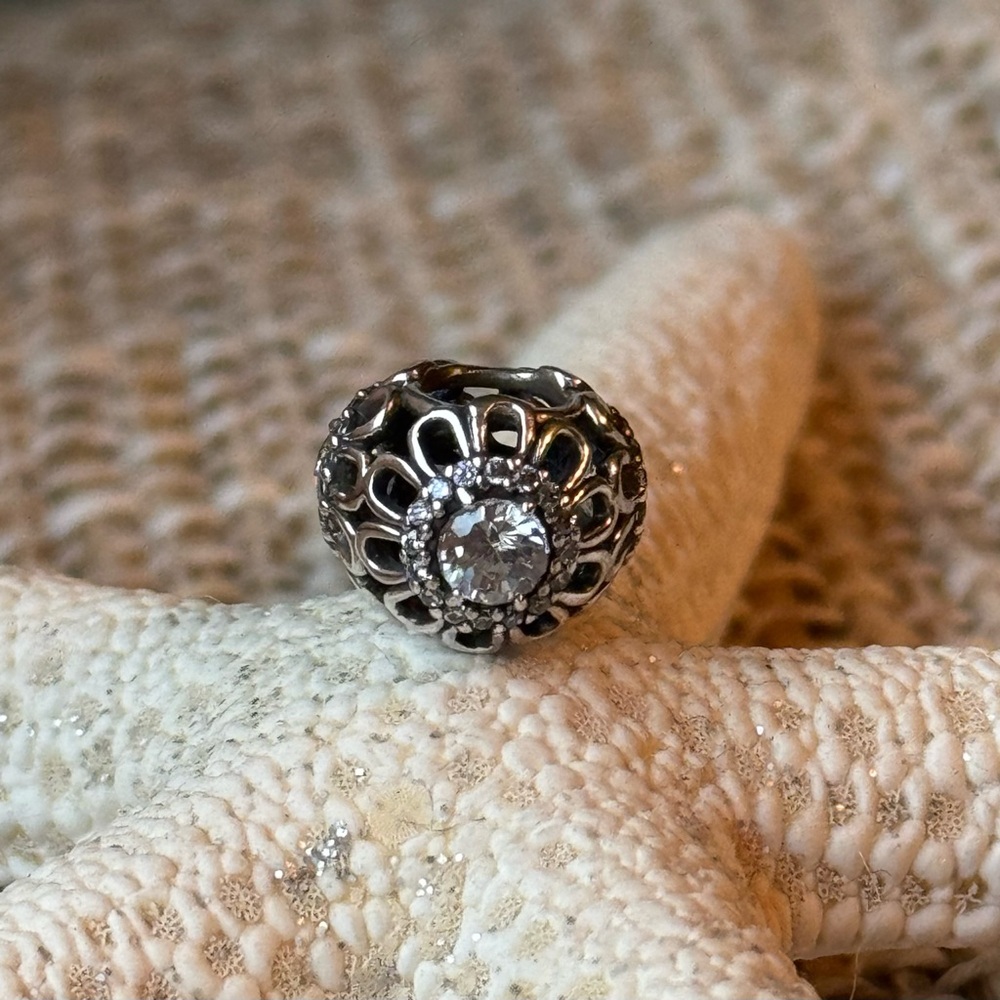 Pandora Floral Cubic Zirconia Sterling Silver Bead Charm *Authentic* - Picture 3 of 6